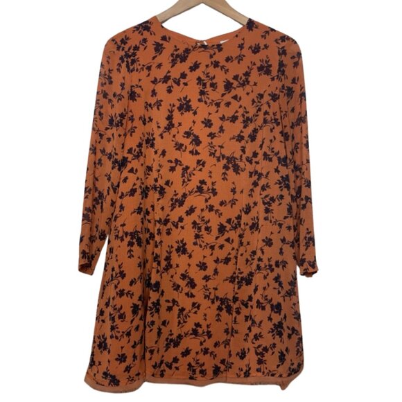 KIMCHI BLUE | Rust Orange Long Sleeve Floral Above the Knee Shift Dress | Size S - Picture 2 of 14